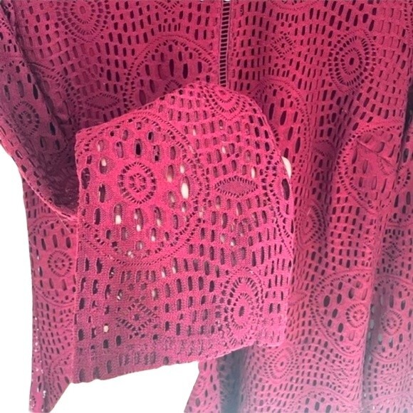 SPEECHLESS Burgundy Eyelet LS Mini Dress - XXS - Picture 9 of 9